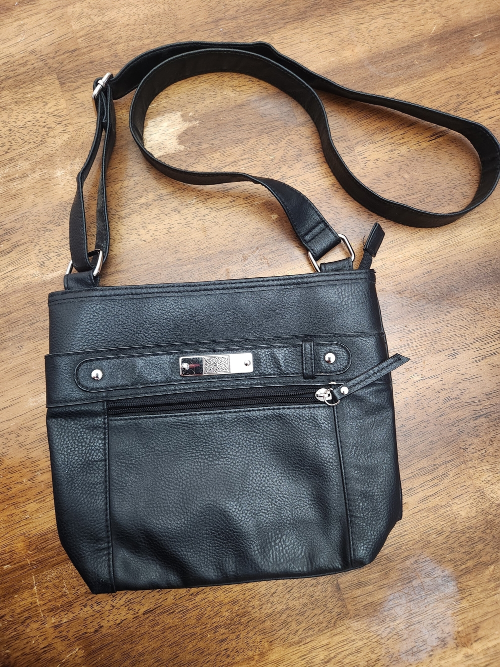 Black Crossbody Shoulder Bag with Front Zip Pocket
